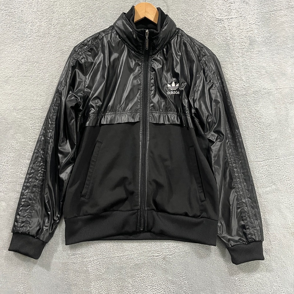 Adidas Originals Track Jacket Womens L‎ Full Zip Black Grunge Y2K Retro Hood